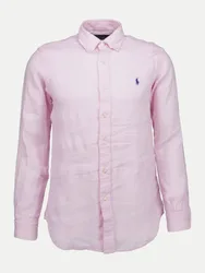 Polo Leinenhemd mit Logostickerei Rosa XXL