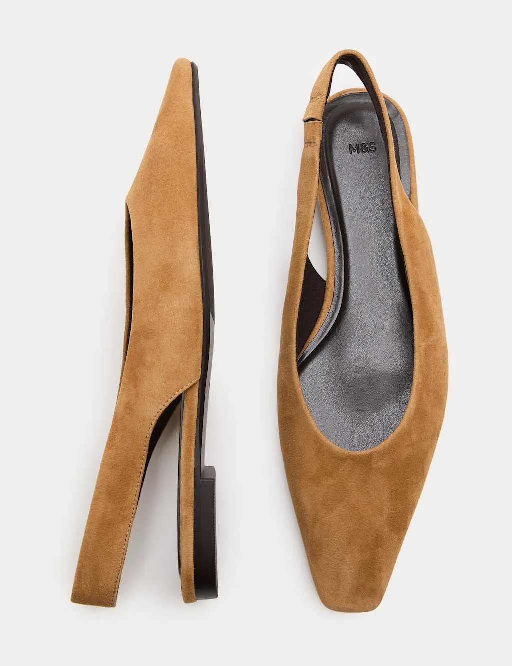 Suede Flat Chisel Toe Slingback Shoes Light Tan female - M&S - FashionsVida