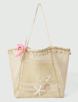 Bolso de mano tejido a mano con decoración de orquídea y lirio artificial, bolso de hombro de gran capacidad, adecuado para vacaciones de verano y u - Shein - FashionsVida