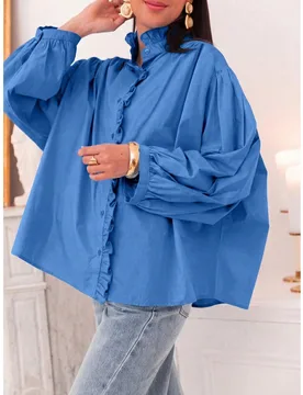 Nueva blusa elegante con diseño de volantes/volantes de tela arrugada, elegante y versátil para citas, hogar, viajes, todas las estaciones XS - Shein - FashionsVida