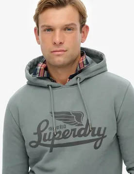 Superdry Herren Baumwolle Grafik Druck Lässiges Heritage Brand Kapuzenpullover, Blau - Größe: M - 79.99 - FashionsVida