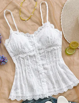 Camisola de encaje blanco talla grande para mujer 0XL - Shein - FashionsVida