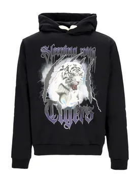 Felpa Leggera Cappuccio Uomo Tiger Hoodie X Emis Killa Black - PHOBIA - FashionsVida