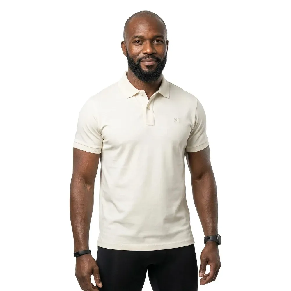 Polo A Maniche Corte Jacquard Collar Candle White XL - Hackett - FashionsVida