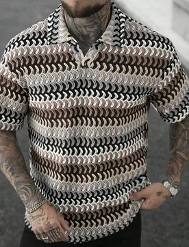 Camisa polo de manga corta con cuello en V, transpirable, a rayas, a cuadros blanco y negro, estilo casual de verano para vacaciones, talla grande par - Shein - FashionsVida