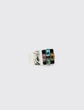 Herren Edelstein-Anhänger Ring Silver Größe Small/Medium - boohooMAN - FashionsVida