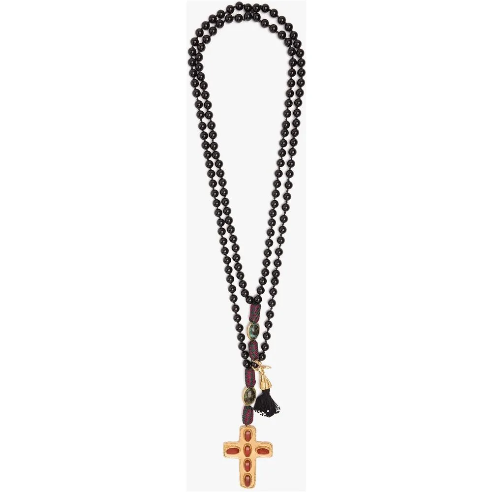 Collar largo de cuentas con cruz decorativa - Parfois - FashionsVida