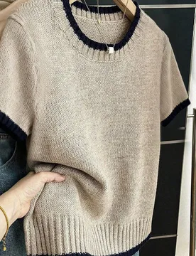 Nueva blusa de punto de verano minimalista, personalizada, de patchwork con colores contrastantes, elegante y versátil para mujer XS - Shein - FashionsVida