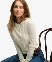 Superdry Damen Leichte Essential Strickjacke White - Größe: 44