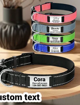 Collar de perro personalizado con nombre, collar de mascota personalizado, collar de perro ajustable reflectante con acolchado suave para perros peque - Shein - FashionsVida