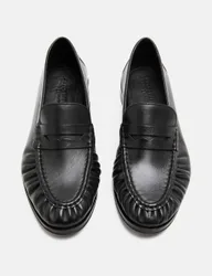 Ruched Leather Slip On Loafers Black male