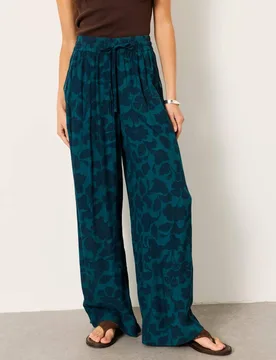 Floral Drawstring Pull On Trousers Teal Mix female - Fatface - FashionsVida