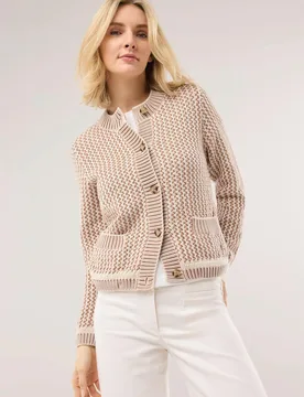 Strickjacke Chic & Go, normale Größen, Farbe Beige, 48, modische Bi-Color-Optik reine, atmungsaktive Baumwolle Damen - Walbusch - FashionsVida