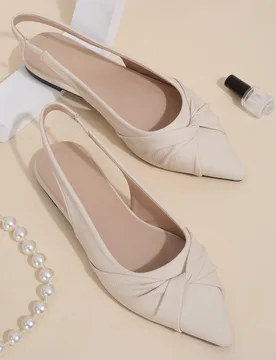 Otoño Detalles retorcidos Puntera puntiaguda Sandalias de punta, Zapatos planos elegantes de mujer con nudo retorcido liso y correa trasera, Zapatos - Shein - FashionsVida