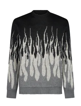 Maglione Uomo Jacquard Flames Jumper Black/grey - VISION OF SUPER - FashionsVida