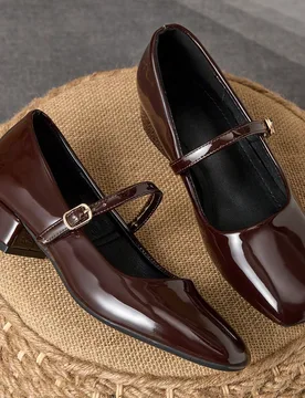 Zapatos de tacón Mary Jane color café marrón con punta cuadrada, vamp bajo, tacón de bloque de 3cm, para trabajo profesional, desplazamientos, cen - Shein - FashionsVida
