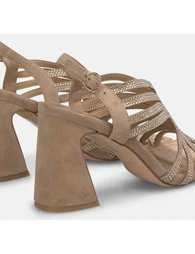 Sandalias de tacón de mujer con tiras de pedrería y cierre de hebilla - Alma en Pena - FashionsVida