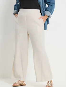 Women's Linen Pull On Wide Leg Trousers in Natural Size: 22-24R - Natural - Size: 22-24R - Yours - FashionsVida