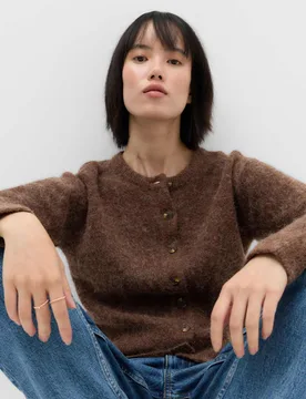 Alpaca Blend Crew Neck Cardigan Conker female - M&S - FashionsVida