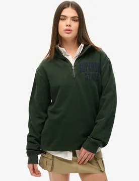Superdry Damen Übergroßer Vintage Athletic Henley-pullover mit Reißverschluss Grün - Größe: L - 89.99 - FashionsVida