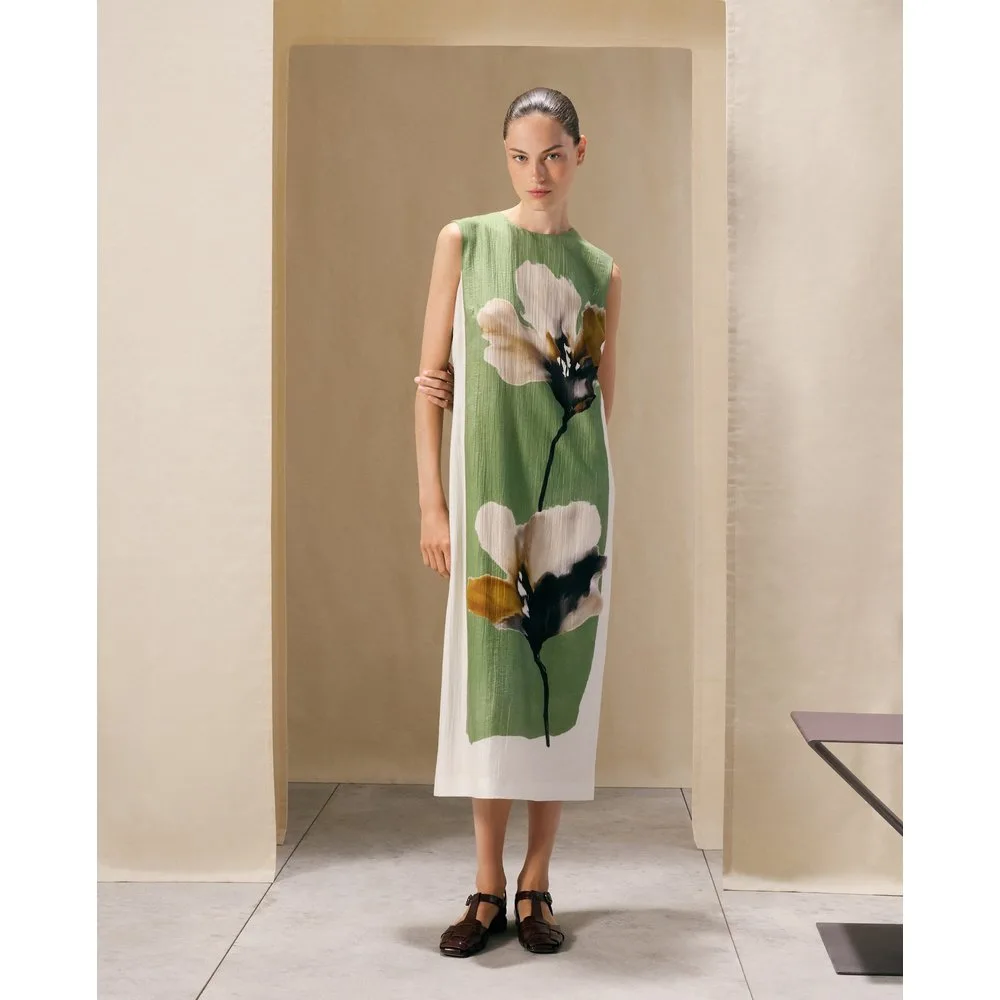 Vestido midi sin mangas con flor posicional - Woman El Corte Inglés - FashionsVida