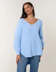 V Neck Chunky Jumper - ONE / DENIM - female