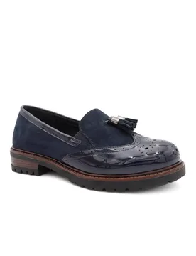 Women's Wide Fit Heeled Moccasins in Navy Size: 7 - Navy - Size: 7 - Pavers - FashionsVida