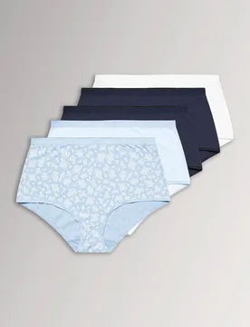 Women's 5 Pack Floral Print Full Briefs in Light Blue Size: 22-24 - Light Blue - Size: 22-24 - Yours - FashionsVida