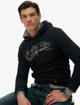 Superdry Herren Baumwolle Grafikdruck Lässiges Heritage Brand Kapuzenpullover, Schwarz & Grün - Größe: XL - 79.99 - FashionsVida