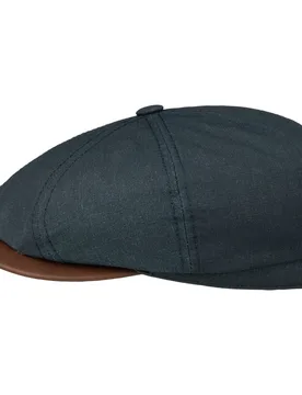 Hatteras Waxed Cotton Linen Flat Cap by - navy - Size: M (56-57 cm) - Stetson - FashionsVida