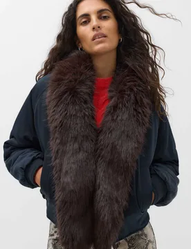 Faux Fur Scarf Flight Bomber Jacket Midnight Navy female - M&S - FashionsVida