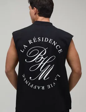 Herren Übergroßes La Residence Druck Trägershirt Black Größe XS - boohooMAN - FashionsVida