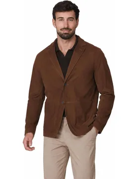 Americana de piel de ante con abertura central - Buccino - FashionsVida