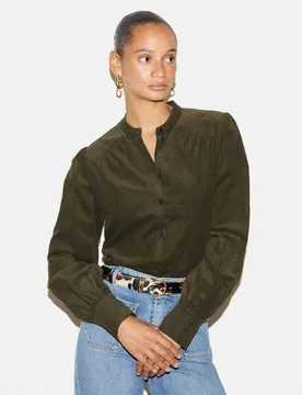 Cord Collared Blouson Sleeve Shirt Olive female - Jigsaw - FashionsVida