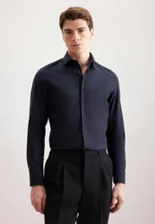Slim Flanellhemd Uni Blau 40