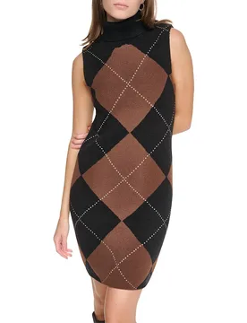 Vestito Corto Senza Maniche Fuzzy Argyle Black / Chestnut Black M - DKNY - FashionsVida