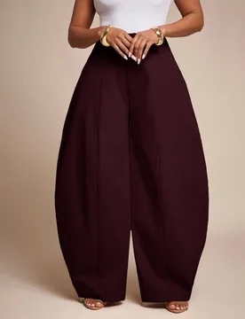 Pantalones de oficina de cintura alta con pierna barril y detalle de costura L - Shein - FashionsVida