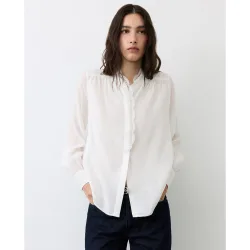 Blusa manga larga encaje ondas cuello de mujer
