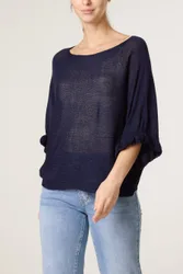 Filigree Frill Sleeve Batwing Jumper - ONE / NAVY - female