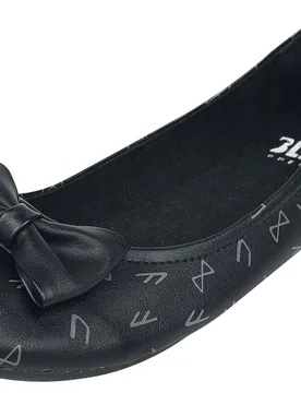 Ballerina - Ballerinas mit Schleife und Print - EU37 bis EU39 - für Damen - Größe EU37 - schwarz - Frauen - female - Black Premium by EMP - FashionsVida