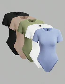 Conjunto de 5 piezas de body casual de manga corta con cuello redondo para mujeres, verano XS - Shein - FashionsVida