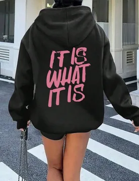 Nueva sudadera con capucha de moda para mujer otoño/invierno, estampada con el eslogan "Es lo que es", suave y cómoda, top de otoño/invierno esponj - Shein - FashionsVida