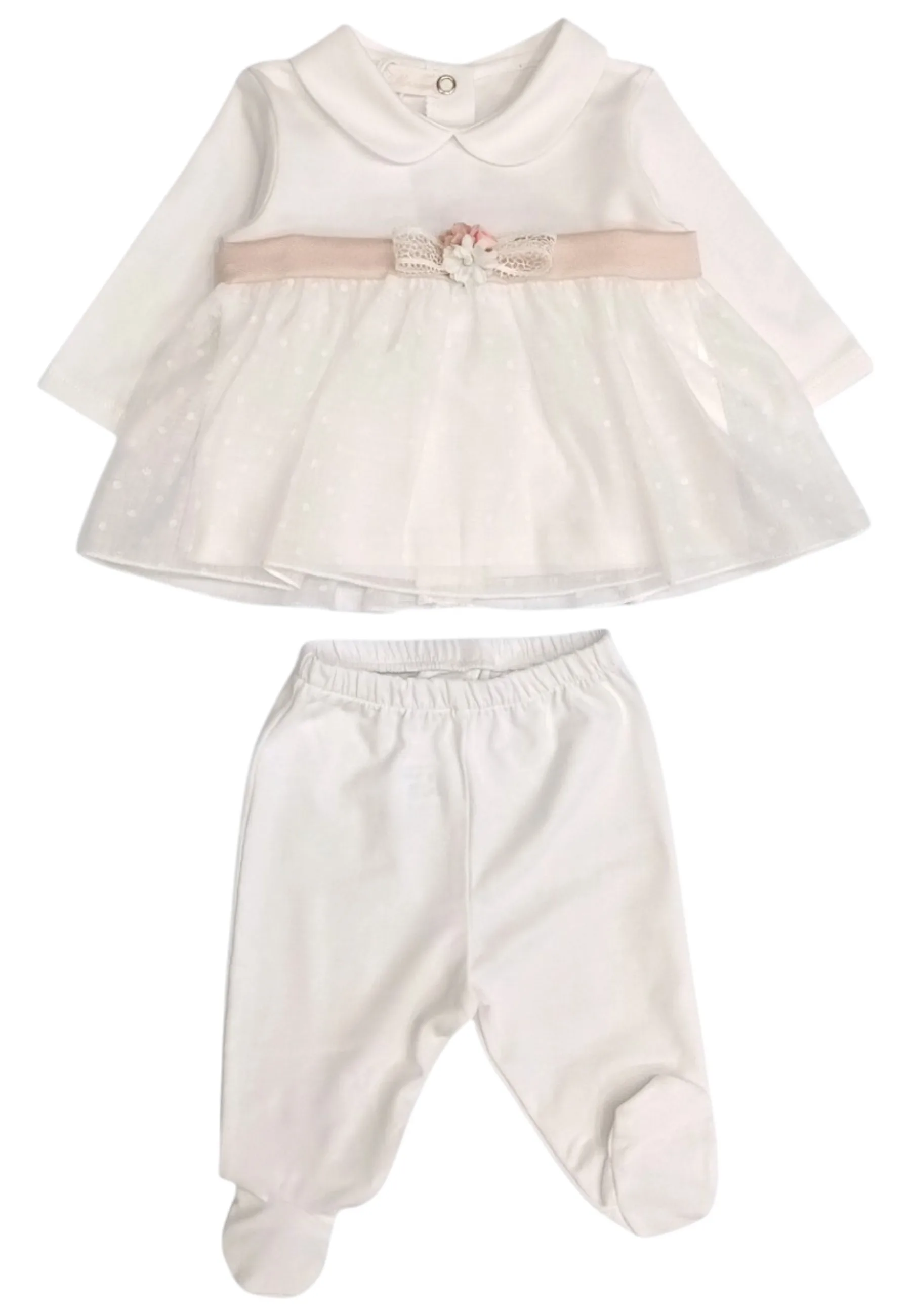Completo Bianco/rosa Roselline E Fiocco E25C12 - NINNAOH - FashionsVida