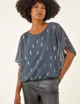 Women's Foil Print Bubble Hem Top in Grey Size: 12 - Grey - Size: 12 - Roman - FashionsVida