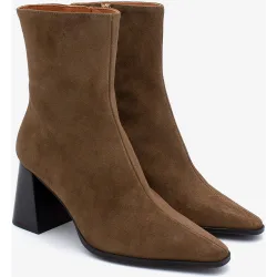 Botines básicos de mujer de tacón ancho efecto madera de serraje, trimia