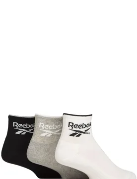 Mens and Women's 3 Pair Essentials Cotton Ankle Socks with Arch Support White / Grey / Black 2.5-3.5 UK - Assorted - Size: 2.5-3.5 UK - Reebok - FashionsVida
