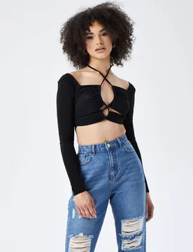 Women's Cut Out Strappy Top in Black Size: 16 - Black - Size: 16 - Urban Bliss - FashionsVida