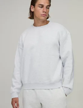 Herren Basic Oversized Boxy Rundhals-Sweatshirt Grey Marl Größe Small - boohooMAN - FashionsVida