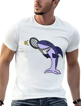 Funny Shark Playing Tennis Cartoon T-Shirt luxury t-shirt Clothing vintage t shirt men - Aliexpress - FashionsVida