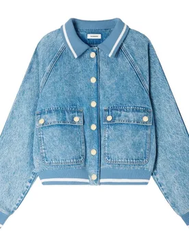 Cazadora vaquera de mujer 100% algodón con cuello polo acanalado - sandro - FashionsVida